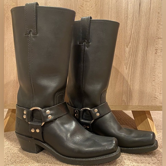 Frye Shoes - Frye Harness Black Leather Boots